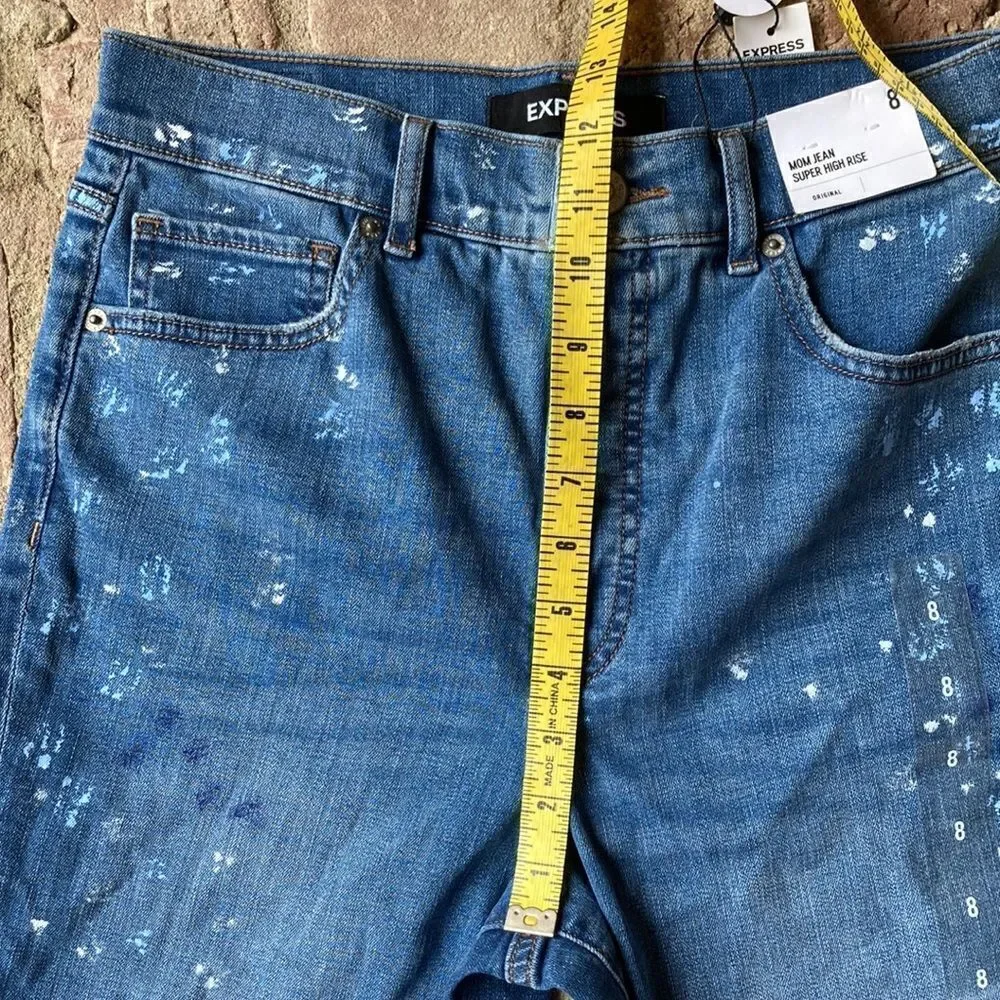 New Express Paint Splatter Super High Rise 12” Mom Jeans Size 8 - Picture 7 of 14